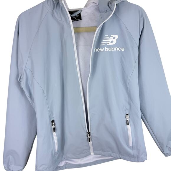 New Balance Gray Full Zip Hooded Lined Windbreaker Jacket Pockets Women's Size M - Picture 3 of 10